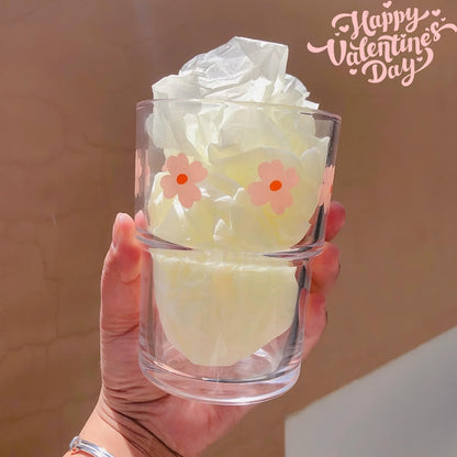 Olvini 13oz Glass Tumbler with Straw and Lid, Reusable Iced Coffee Cup Tumbler, Cute Glass Cups for Water, Matcha, Travel Coffee Mugs (Daisy)