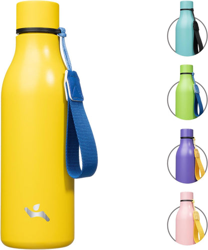 Konokyo Insulated Water Bottle with Strap,18 oz Double Wall Stainless Steel Vacuum Bottles Metal Water Flask,Macaron Green - Colors A