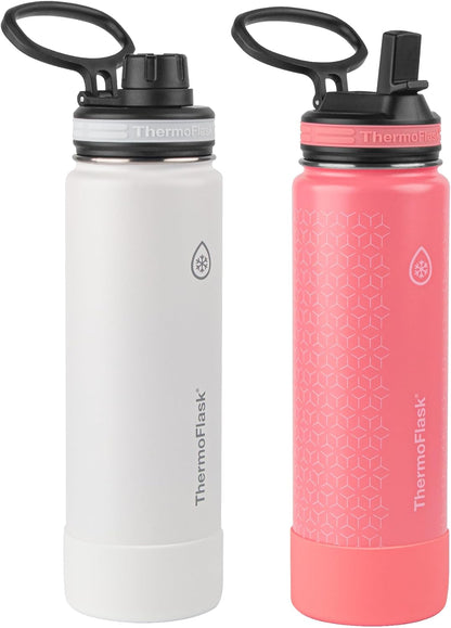 ThermoFlask Insulated Water Bottle with Spout Lid (24 oz, Lemonade Stand) - Leakproof, Stainless Steel Water Bottle for Cold & Hot Drinks, Travel & Daily Hydration