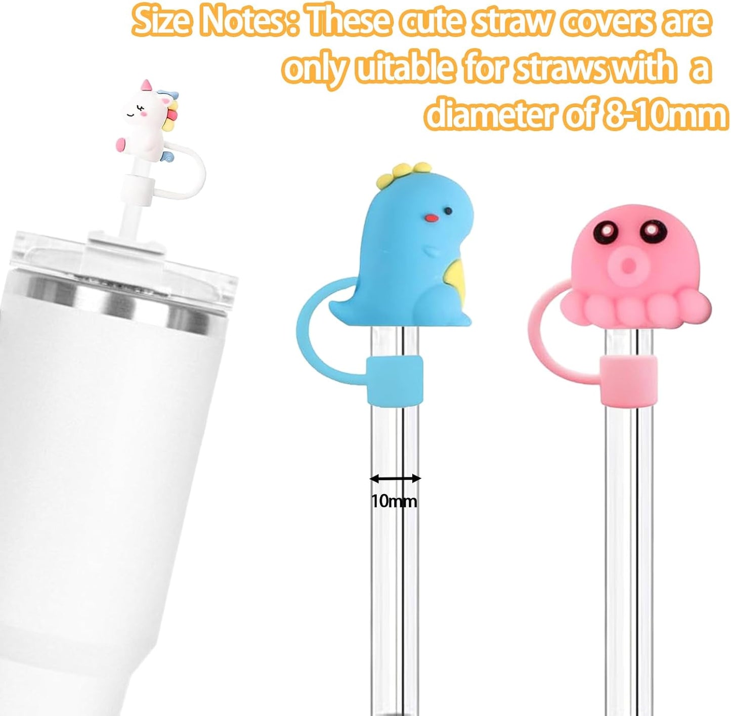 LDKEDKF 11Pcs Straw Cover for Stanley Cup, Silicone Straw Topper for Stanley Cup 30&40oz with Tumblers, 10mm 0.4in Lid Accessories (Reusable)