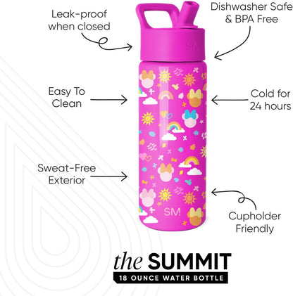 Simple Modern Disney Minnie Mouse Kids Water Bottle with Straw Lid | 14oz Insulated Stainless Steel Kids Tumbler & Spill Proof Toddler Cup for School, Girls, Boys | Summit | Minnie Mouse Fun - Colors B