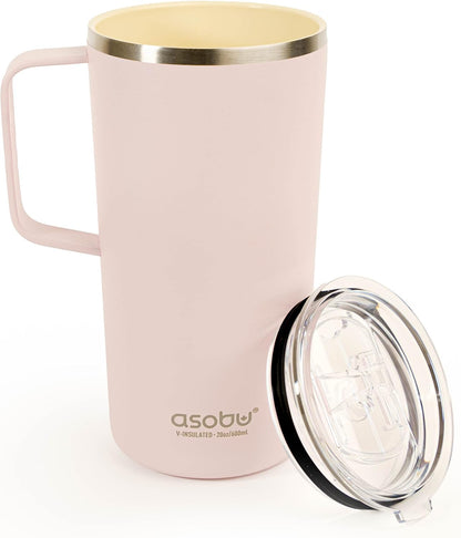 asobu Ultimate Ceramic Travel Mug, 12oz Insulated Stainless Steel Coffee Cup with Handle & Splash-Resistant Lid, Ceramic Lined for Pure Taste, BPA-Free, Double-Wall Vacuum for Hot Drinks