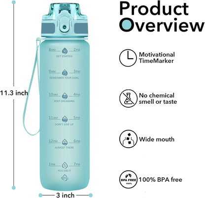 32oz Water Bottle with Time Marker, Motivational Drinking Bottle with Strap, BPA-Free Leak-Proof, Encouraging Water Bottle Time to Drink Water for Gym School Office Travel