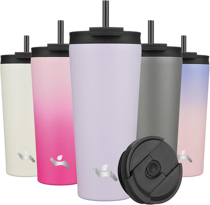 Konokyo 30 OZ Insulated Tumbler with Lid and 2 Straws Stainless Steel Water Bottle Vacuum Travel Mug Coffee Cup,Pastel Sunset