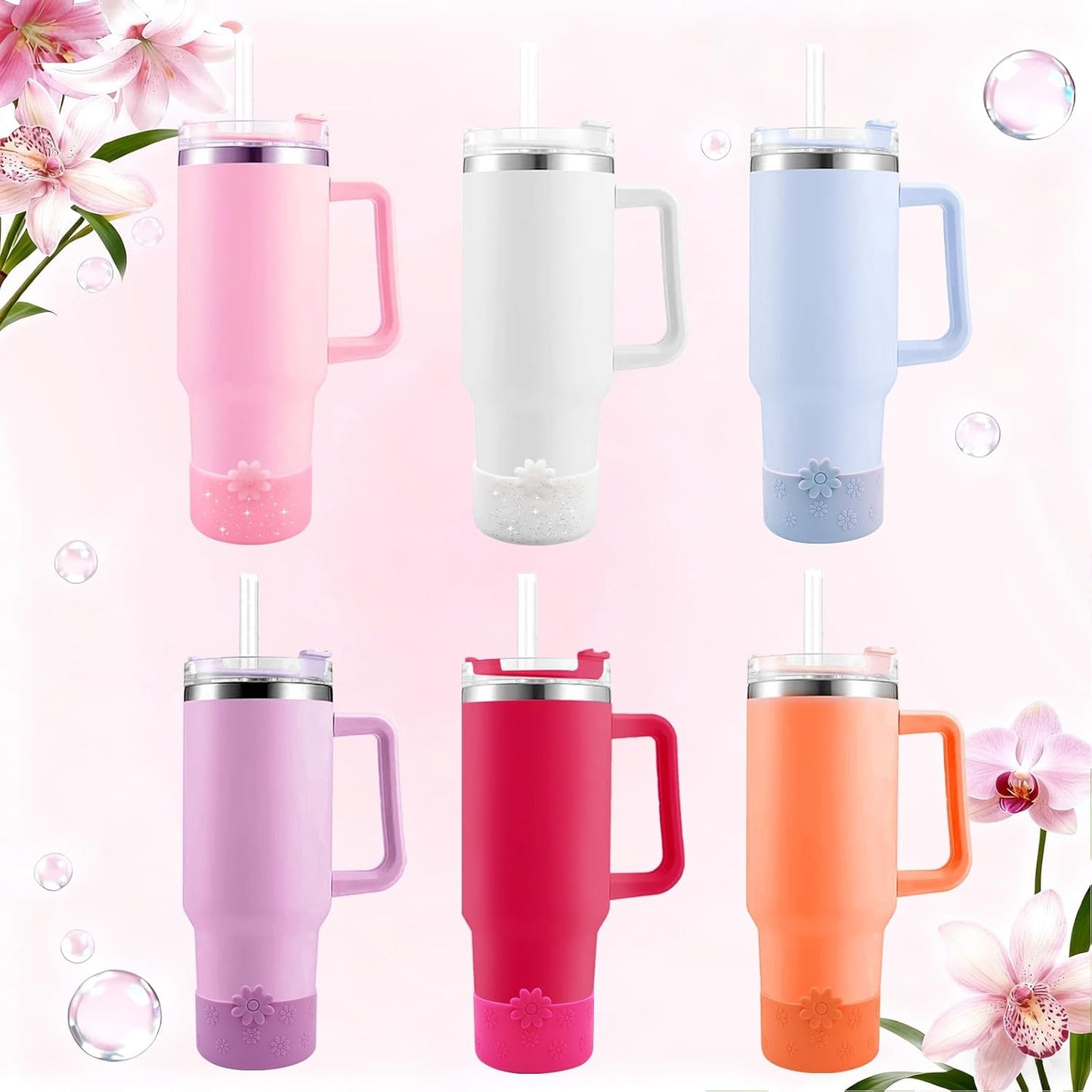 Hpbel Protective Silicone Boot for Stanley Cup Accessories Compatible with Stanley Cup Boot 40/30z and More Bottles with 2.95in Bottom for Water Bottle Flower Tumbler Accessories