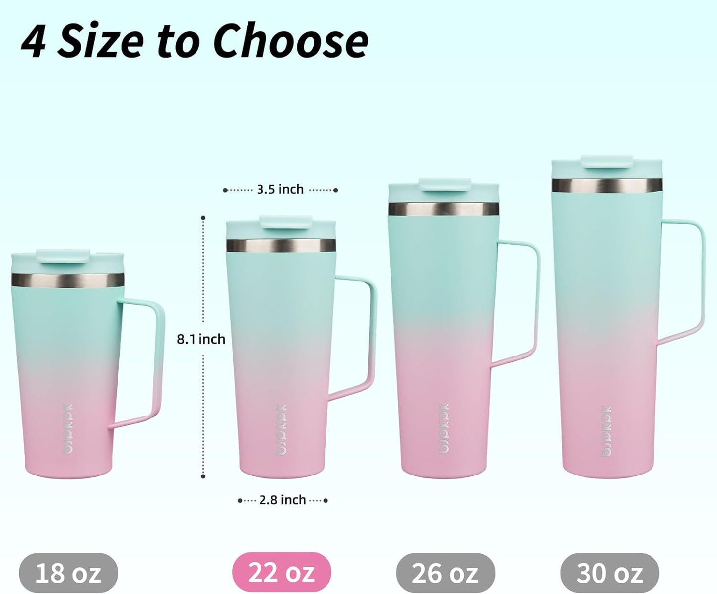 BJPKPK Insulated Tumbler with Handle, 18oz Insulated Tumblers with Lid and Straw, Stainless Steel Metal Water Bottles, Coffee Travel Mugs, Cups, Marshmallow