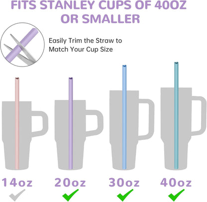 Tomorotec 15PCS Heart Shaped Silicone Straws Fit for Stanley 40oz 30oz 20oz Tumbler, 12.2 Inch Reusable Silicone Drinking Straws Fit for Stanley Cups, Customizable for Various Drinkware w/ 2 Brushes