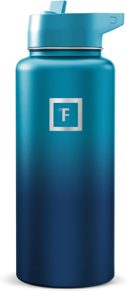 IRON °FLASK Camping & Hiking Hydration Flask with Straw, Wide Mouth Insulated Stainless Steel Sports Water Bottle - 22 oz Aurora