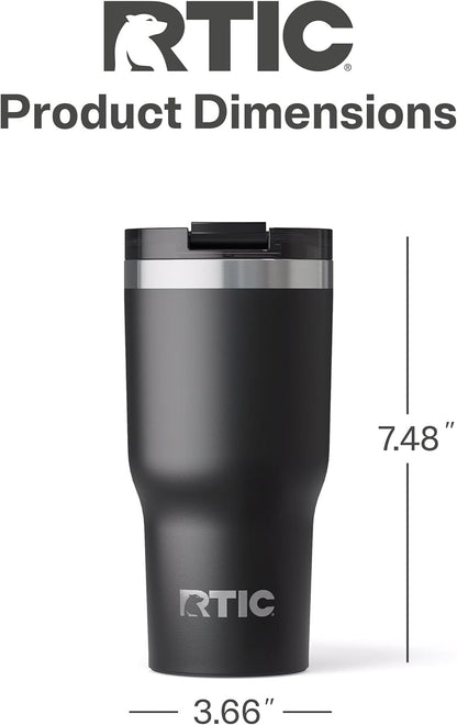 RTIC 20oz Essential Tumbler with Lid, Ceramic Lined, Insulated, Stainless Steel, Metal, Double Wall Vacuum-Insulation, Travel Cup for Iced Coffee, Tea, Hot and Cold Drink, Graphite
