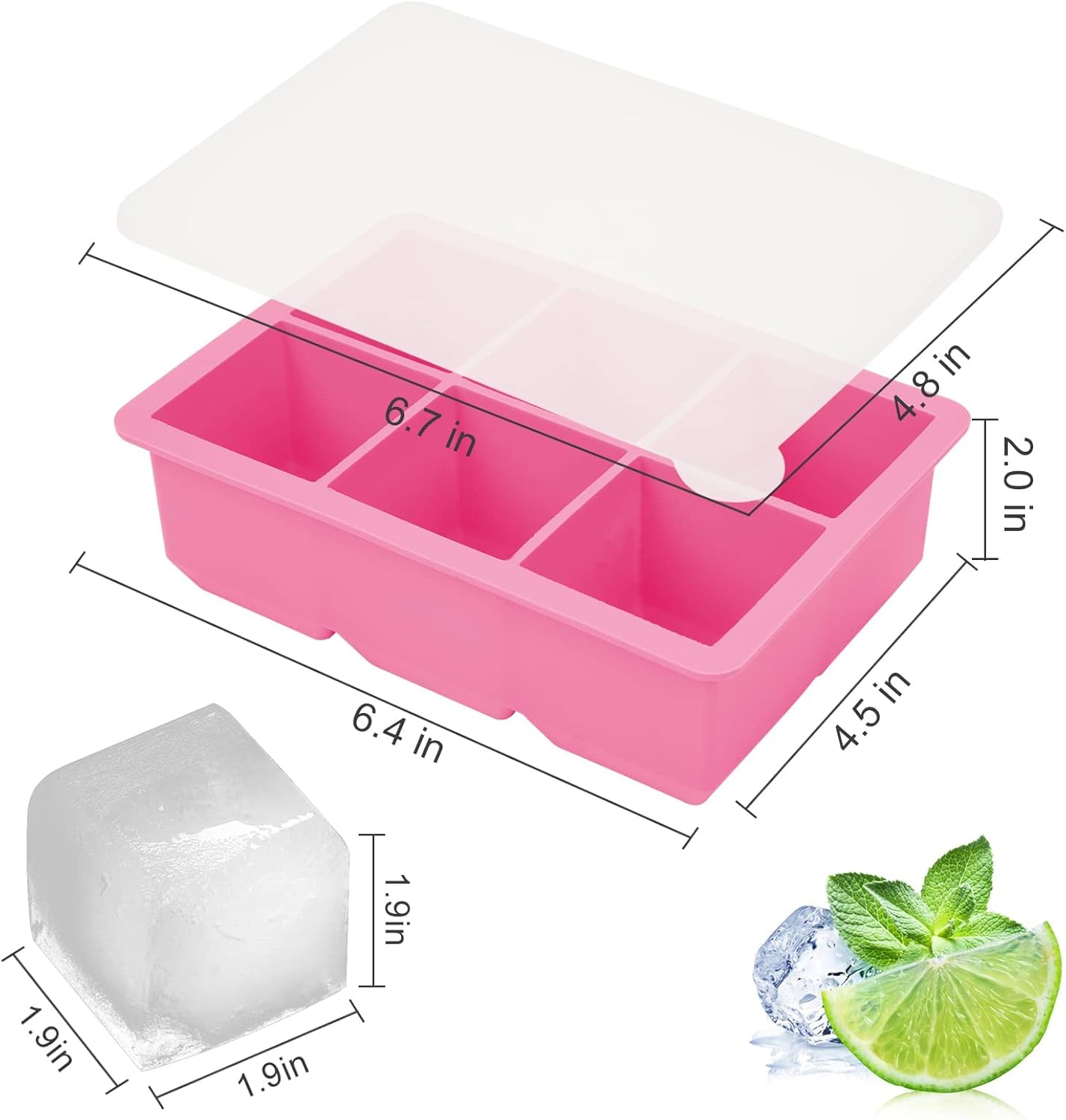 Excnorm Silicone Ice Cube Trays 3 Pack - Large Size Silicone Ice Cube Molds with Leak Proof Removable Lid Square Ice Cube Tray And BPA Free for Cocktail,Whiskey, Stackable Flexible Ice