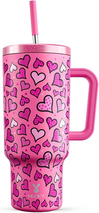 Meoky 40 oz Tumbler with Handle and Straw: Stainless Steel Insulated Tumbler with Lid and Straw - 100% Leak Proof Tumbler for Car Cup Holders - Travelers Commuters Workers, Donut