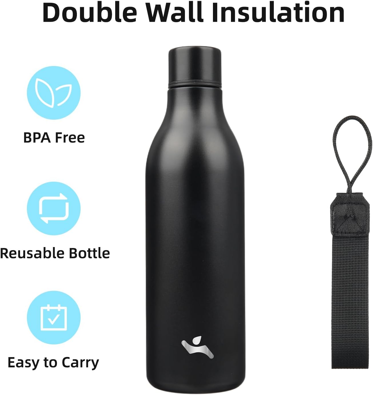 Konokyo Insulated Water Bottle with Strap,18 oz Double Wall Stainless Steel Vacuum Bottles Metal Water Flask,Macaron Green - Colors B
