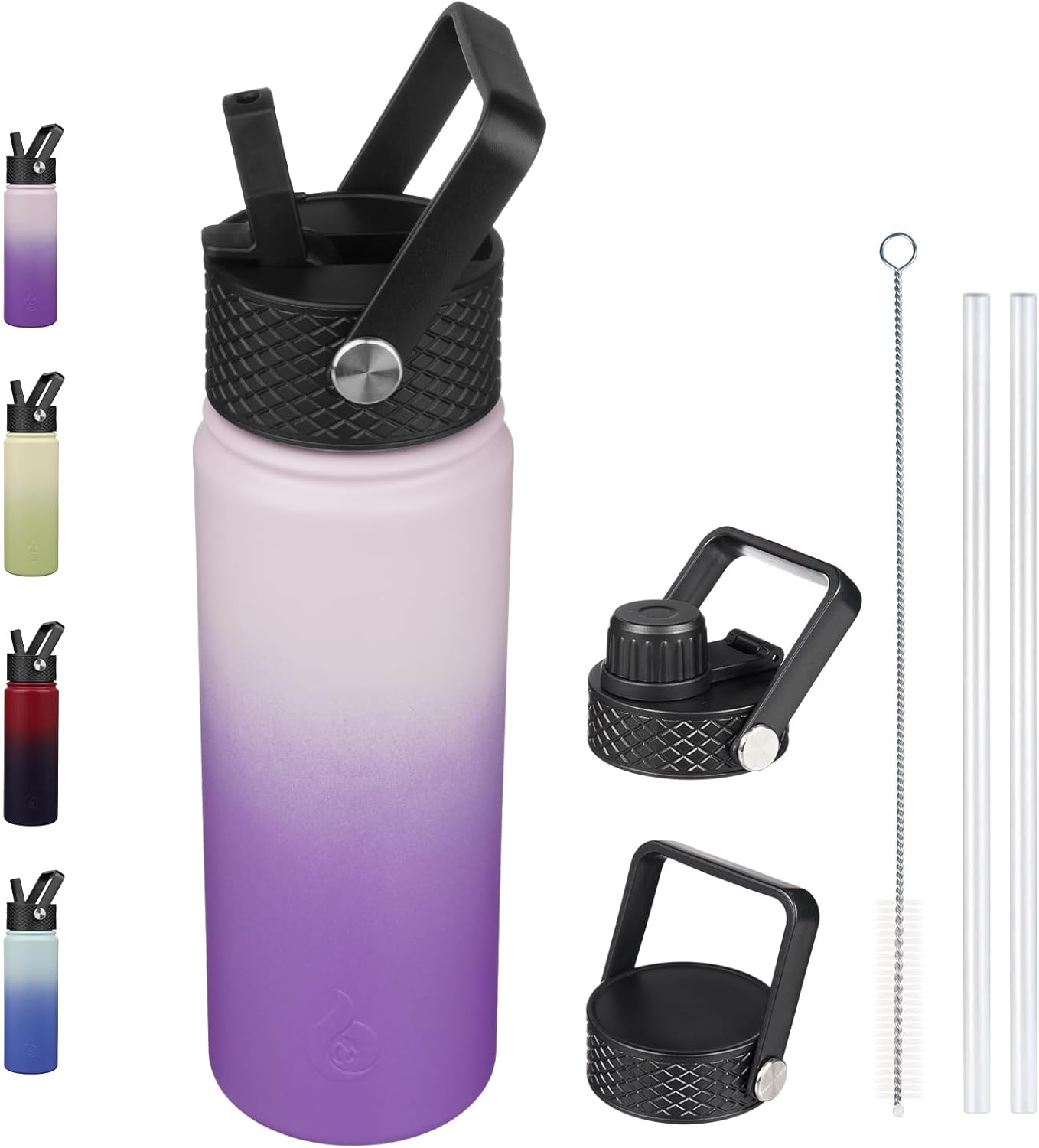 BJPKPK Insulated Water Bottles with Straw Lid, 40oz Stainless Steel Water Bottles with 3 Lids, BPA Free Leakproof Thermo, Tumblers, Cups for Sports, Gym- Midnight - Colors A