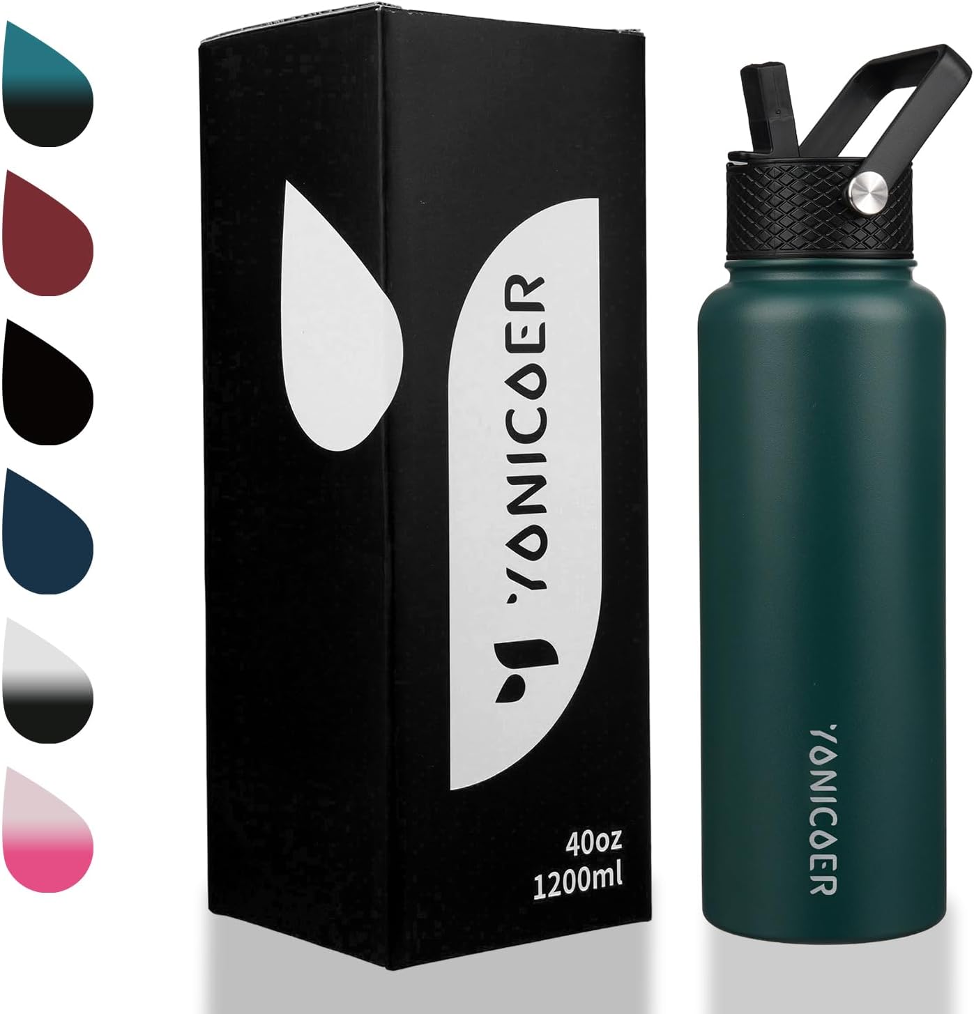 Insulated Water Bottle 40oz,Triple Wall Vacuum Stainless Steel(Dishwasher Safe),Leak Proof & Non-BPA,Flask Jug with Paracord Handle & Straw Spout Lids Sports Cherry Blossom
