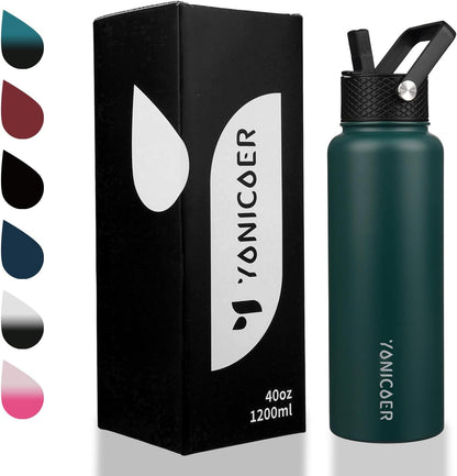 Insulated Water Bottle 40oz,Triple Wall Vacuum Stainless Steel(Dishwasher Safe),Leak Proof & Non-BPA,Flask Jug with Paracord Handle & Straw Spout Lids Sports Cherry Blossom