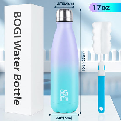 BOGI 17oz Insulated Water Bottle Double Wall Vacuum Stainless Steel Water Bottles, Leak Proof Metal Sports Water Bottle Keeps Drink Hot and Cold - Perfect for Outdoor Sports Camping Biking (Purple)
