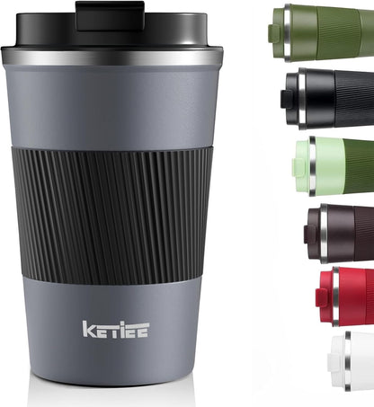 KETIEE Travel Coffee Mug Spill Proof 12oz, Insulated Travel Mug to Go, Reusable Coffee Cup with Seal Lid, Vacuum Stainless Steel Tumbler for Hot/Cold Drinks (Red)
