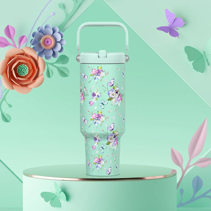 40 oz Insulated Tumbler with Top Handle and Flip Straw, Vacuum Insulated Stainless Steel Cup with Leak-Proof Lid, Sweat-Free, Fits Cup Holder, Keeps Ice Cold up to 30 Hours