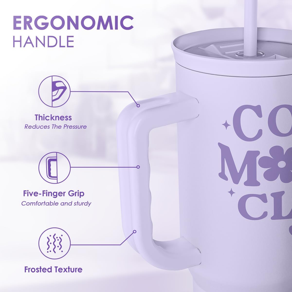Floral Tumbler with Handle 40oz, Stainless Steel Insulated Tumblers Coffee Travel Mug Cup with Straw, Flower Coffee Cup Gifts for Women Girls, Gift for Her on Christmas Birthday Mothers Day