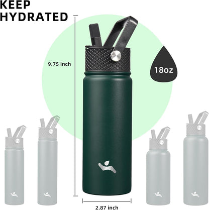 Konokyo 22oz Stainless Steel Bottles with 3 Lids Sport Insulated Water Bottle,Mint