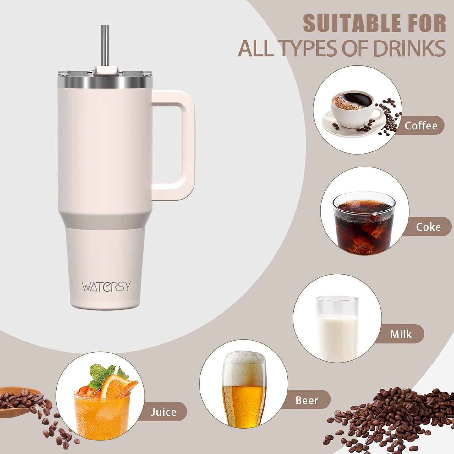 40 oz Tumbler with Handle,Tumbler with Lid and Straw,Double Wall Insulated Cup Stainless Steel Travel Mug(Cold for 34 Hours),Water Bottle for Iced Tea,Coffee,Cold Beverages(Purple)