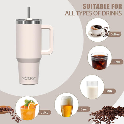 40 oz Tumbler with Handle,Tumbler with Lid and Straw,Double Wall Insulated Cup Stainless Steel Travel Mug(Cold for 34 Hours),Water Bottle for Iced Tea,Coffee,Cold Beverages(Purple)