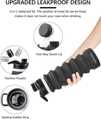 Nefeeko Collapsible Water Bottle, 26oz Silicone Foldable Water Bottles Leakproof BPA Free Travel Water Bottles with Carabiner, Portable Sport Water Bottles for Camping,Hiking Outdoor Indoor Sport