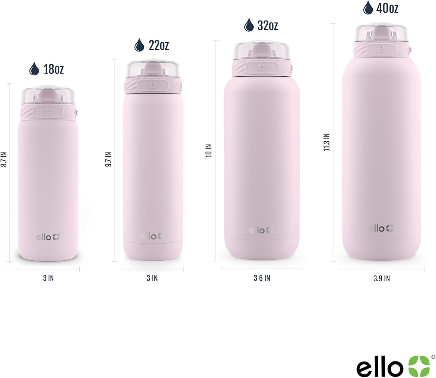 Ello Cooper 22oz Stainless Steel Water Bottle with Straw and Carry Handle, Double Walled and Vacuum Insulated Metal, Leak Proof Locking Lid with Soft Silicone Spout, Reusable, BPA Free, Lilac