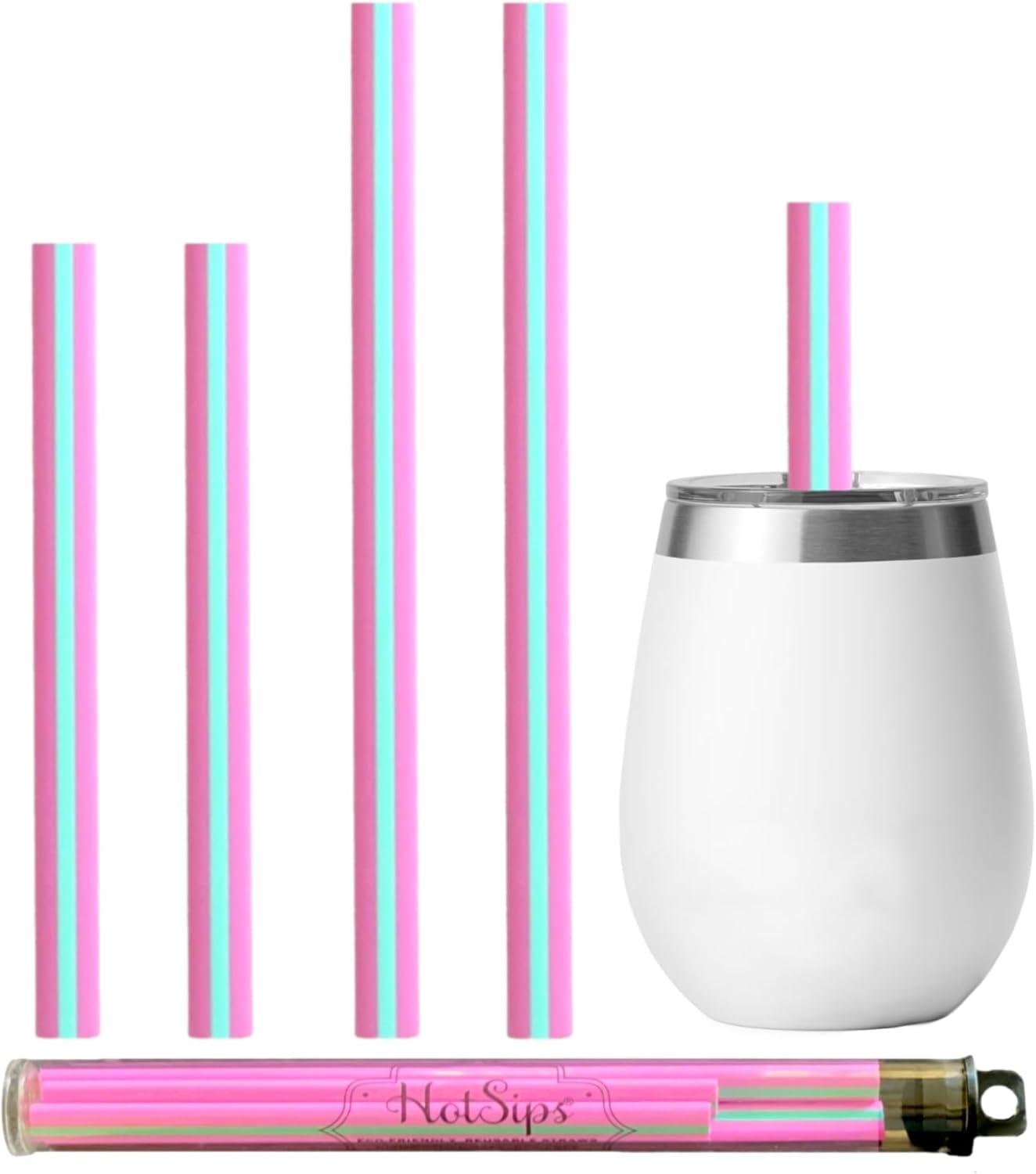 Reusable Drinking Straws + Case – Fits 8–20 oz Cups/Tumblers – Soft, BPA-Free, Food Grade, Oval (Less Pucker) – DW | MW Safe – Hot/Cold Coffee/Tea/Water/More - Made in USA, 2 Small & 2 Medium
