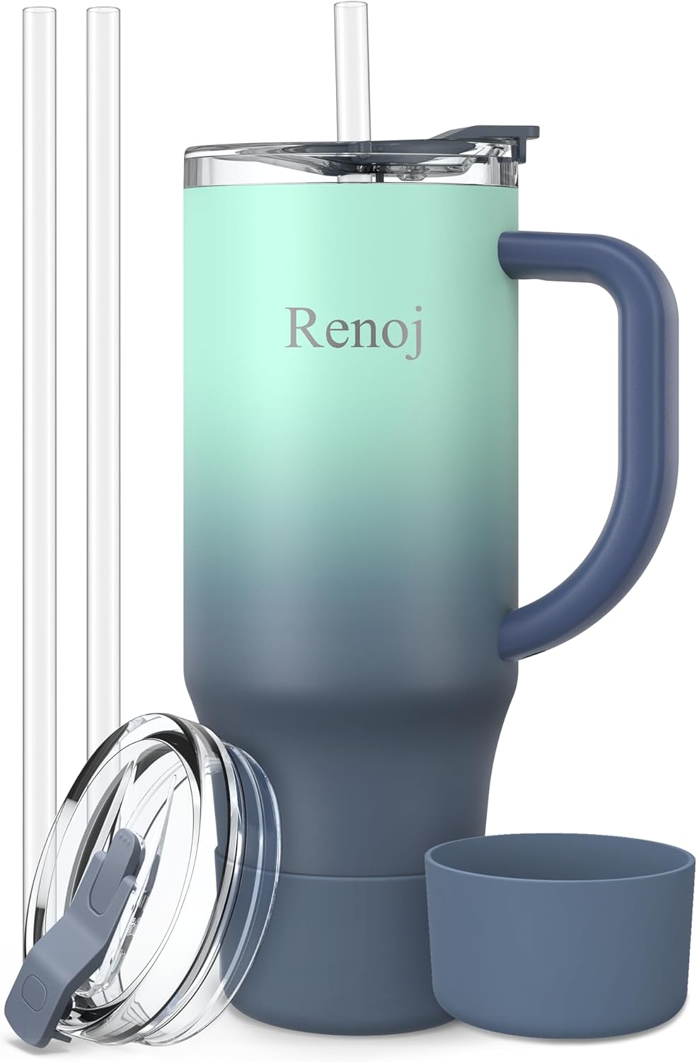 Renoj Insulated Mug 100% Leak Proof Insulated Water Bottle for Iced Coffee & Hot Drinks - Fits Car Cup Holder, Ideal Gift, 2 Straws & Silicone Boot - SnapShift Pink 32 oz