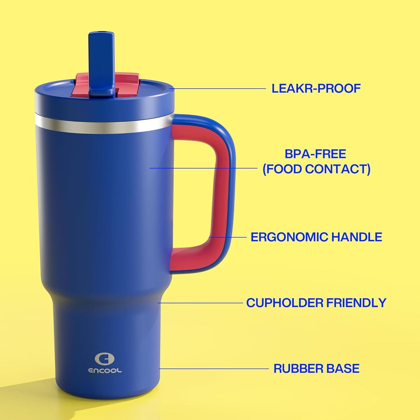 40 oz Tumbler with Handle and Straw: Stainless Steel Insulated Tumbler Keeps Cold for 24 Hours, Leakproof Travel Cup Fits in Cup Holder and BPA-Free, Cotton Candy