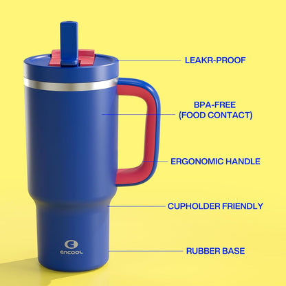 40 oz Tumbler with Handle and Straw: Stainless Steel Insulated Tumbler Keeps Cold for 24 Hours, Leakproof Travel Cup Fits in Cup Holder and BPA-Free, Cotton Candy