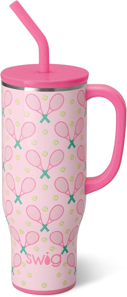 Swig Life 40oz Mega Mug, 40 oz Tumbler with Handle and Straw, Cup Holder Friendly, Dishwasher Safe, Extra Large Insulated Tumbler, Stainless Steel (Pickleball)