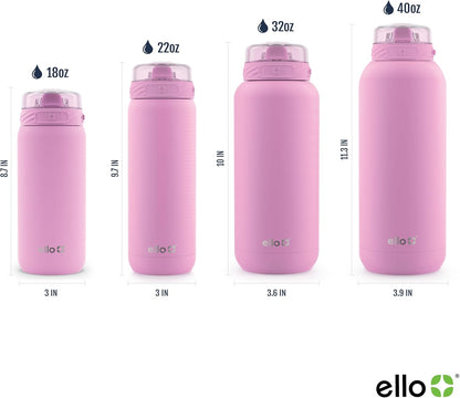 Ello Cooper 22oz Stainless Steel Water Bottle with Straw and Carry Handle, Double Walled and Vacuum Insulated Metal, Leak Proof Locking Lid with Soft Silicone Spout, Reusable, BPA Free, Lilac