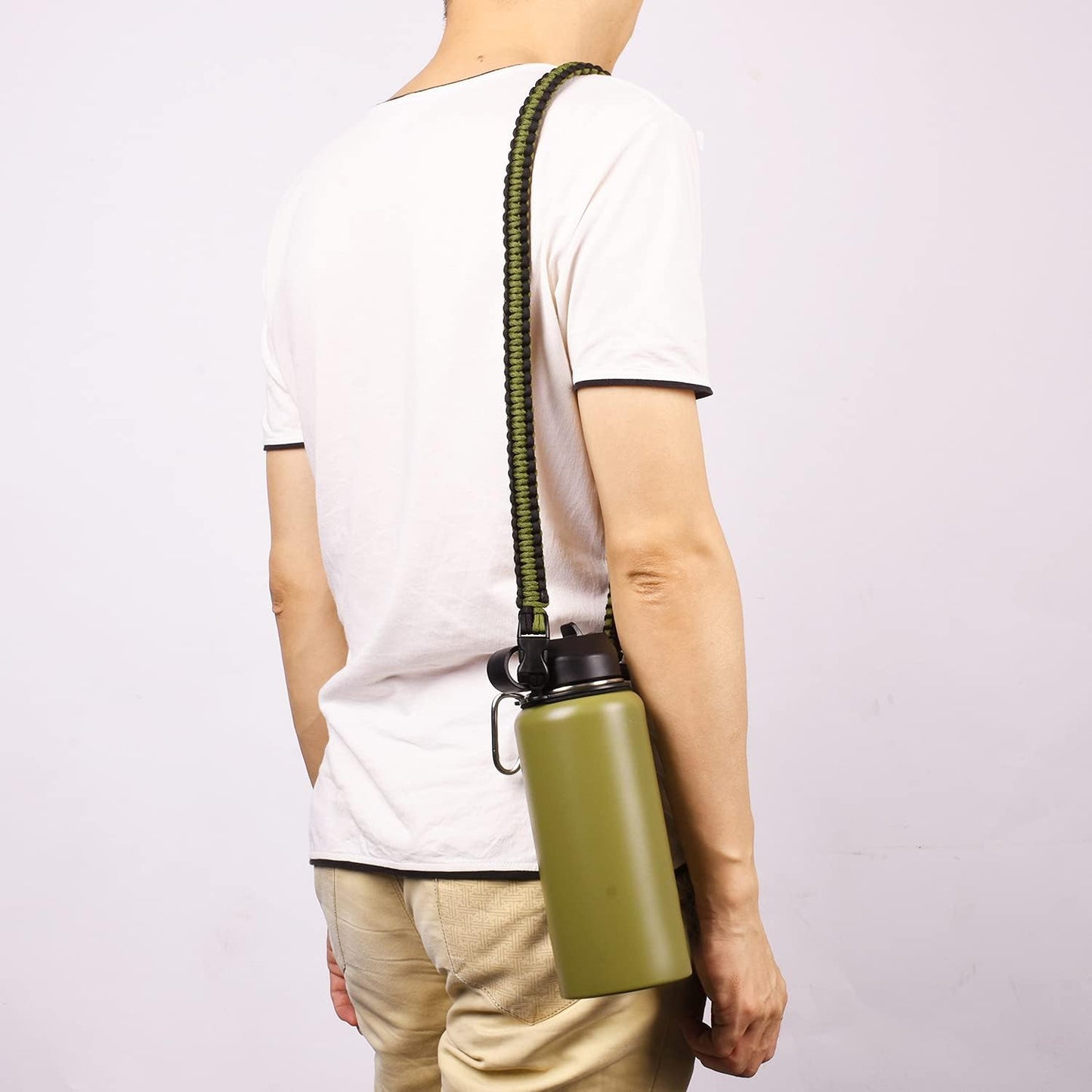 Wongeto Paracord Handle Carrier Holder with Shoulder Strap,Compatible with Hydro Flask Wide Mouth Water Bottles