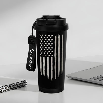 SANDJEST American Flag Tumbler - Stainless Steel 2-in-1 Lid Coffee Tumbler 18 oz, Patriotic Insulated Travel Mug Gift for Men Husband Dad, Birthday Christmas