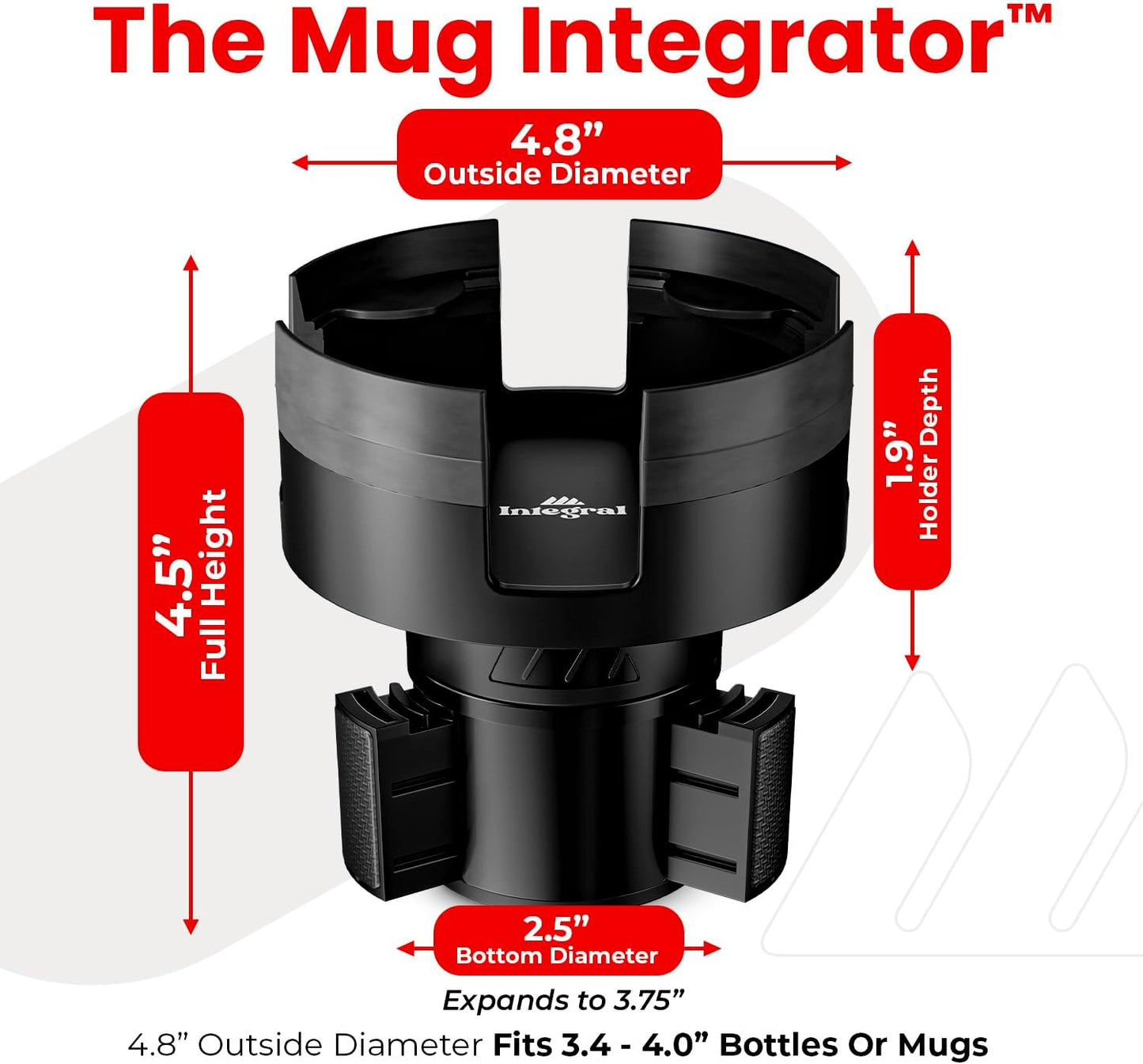 Integral Expandable Mug Holder - YETI 14oz Rambler Cup Holder - Car Cup Holder Expander with Adjustable Base - Rubber Tabs Hold Most Coffee Mugs Ramblers 10oz