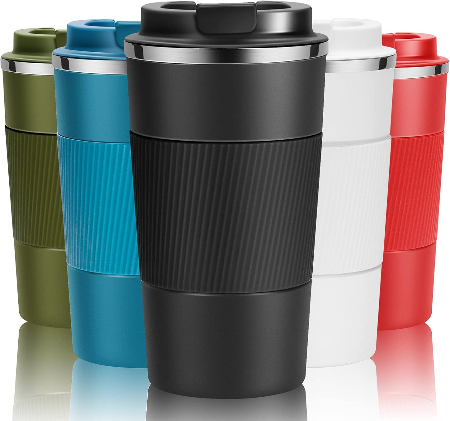 YINJOYI 12oz Travel Coffee Cups Insulated Tumbler Thermal Mug to Go with Lid Leak Proof Reusable Stainless Steel Coffee Mug Spill Proof for Hot and Iced Cold Drinks (Red, 380ml)
