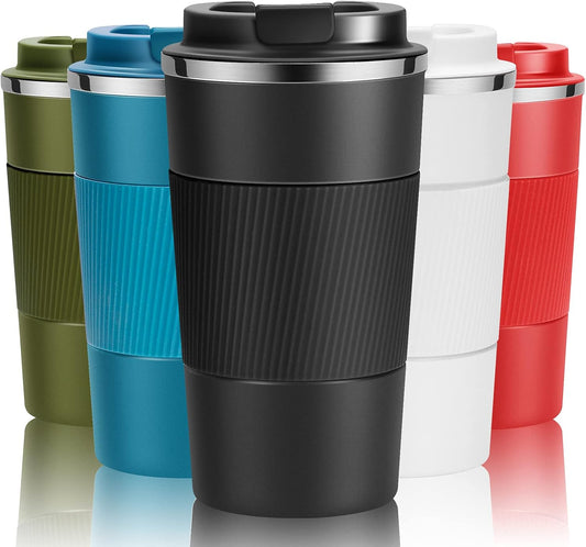 YINJOYI 12oz Travel Coffee Cups Insulated Tumbler Thermal Mug to Go with Lid Leak Proof Reusable Stainless Steel Coffee Mug Spill Proof for Hot and Iced Cold Drinks (Red, 380ml)