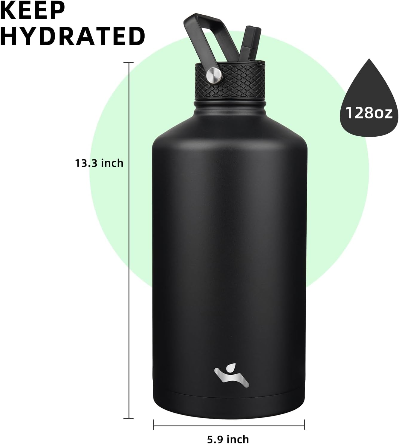 Konokyo 22oz Stainless Steel Bottles with 3 Lids Sport Insulated Water Bottle,Mint