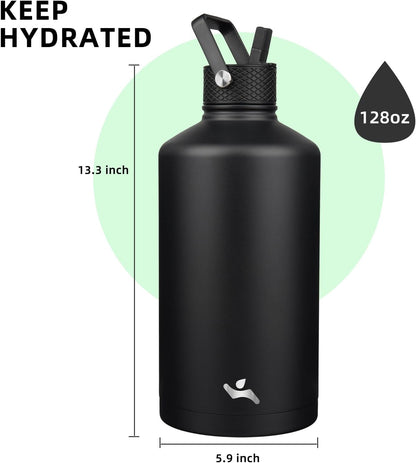 Konokyo 22oz Stainless Steel Bottles with 3 Lids Sport Insulated Water Bottle,Mint