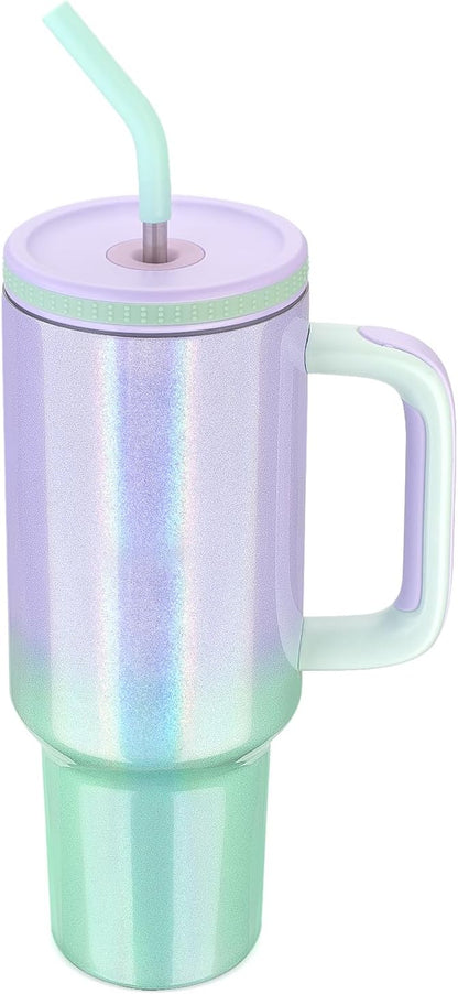 Zukro 40 oz Tumbler with Handle and Straw, Vacuum Insulated Stainless Steel Cup Fits in Cupholder for Travel, Home, Office - No Sweat & Keep Drinks Cold - Dishwasher Safe & BPA Free