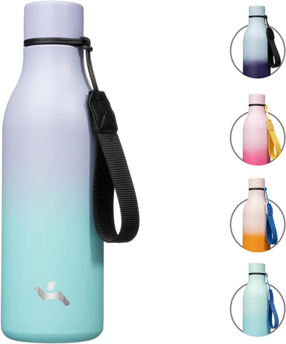 Konokyo Insulated Water Bottle with Strap,18 oz Double Wall Stainless Steel Vacuum Bottles Metal Water Flask,Macaron Green - Colors A