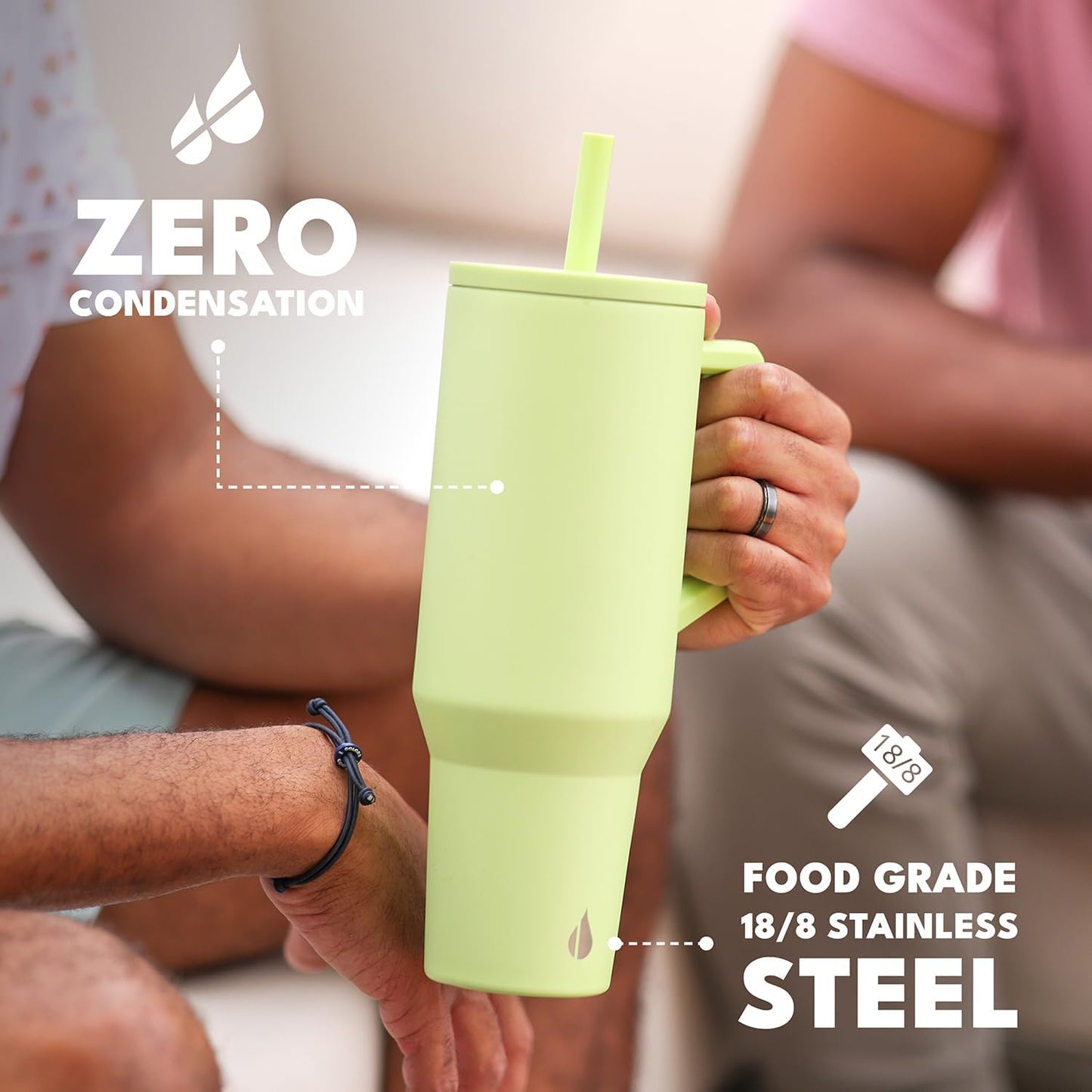 Elemental 32 oz 100% Leak Proof Tumbler with Handle & Straw - Stainless Steel Double Wall Insulated Tumbler for Hot and Cold Beverages - Travel Coffee Mug with Sip & Straw Lid - White - Colors A