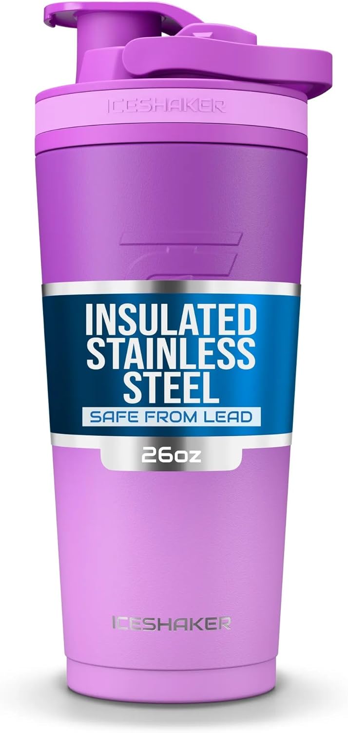 Ice Shaker Insulated Stainless Steel Shaker Bottle | 26oz, Black | Cold for 30+ Hours | Insulated Cup with Twist-on Agitator | Odor-Free Bottle for Protein Shakes, Water, Smoothies, Cocktails