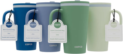 Copco Cone Desk Mug, 16 oz (Set of 4) - Double Wall Insulated Mugs with Handle, Reusable Plastic Tumblers with Twist-Off Spill Resistant Lid, BPA-Free, Microwave & Dishwasher Safe (Assorted Colors)