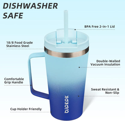 BJPKPK Insulated Tumbler with Handle, 18oz Insulated Tumblers with Lid and Straw, Stainless Steel Metal Water Bottles, Coffee Travel Mugs, Cups, Marshmallow