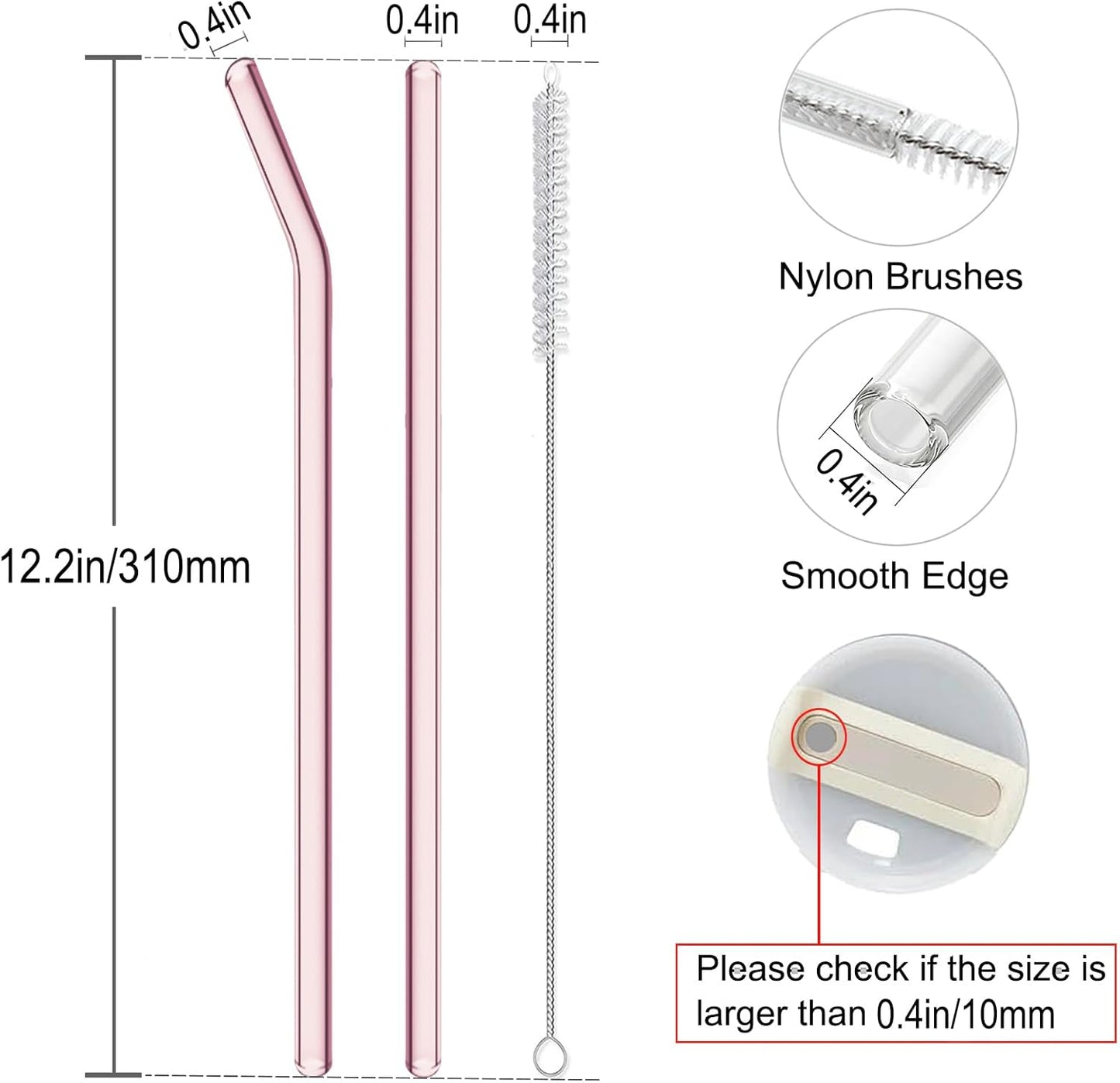 12" Glass Straw for Stanley 40 oz Cup Tumbler, Replacement Stanley Straw, 6 Pack Clear Glass Straw with Cleaning Brush, Reusable Stanley Cup Accesspries