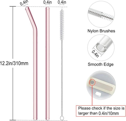 12" Glass Straw for Stanley 40 oz Cup Tumbler, Replacement Stanley Straw, 6 Pack Clear Glass Straw with Cleaning Brush, Reusable Stanley Cup Accesspries