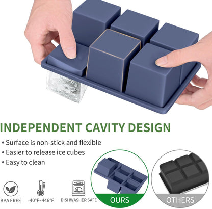 Large Ice Cube Tray for Whiskey: FDDBI Silicone Ice Cube Trays with Lid - 2Pack Big Square Old Fashioned Ice Cube Maker for Cocktail - 2inch Huge Cubed Ice Trays for Whisky
